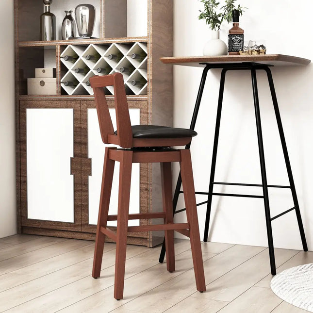 Swivel Upholstered PU Leather Stool with Backrest and Cushioned Seat-30.5 inches - Brown - Bar Stools