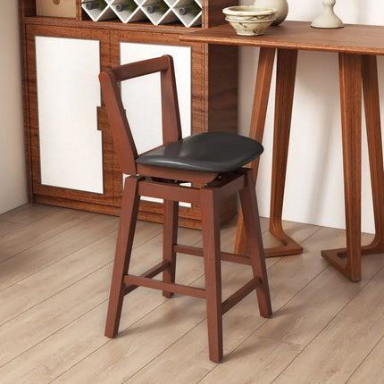 Swivel Upholstered PU Leather Stool with Backrest and Cushioned Seat-26 inches - Brown - Bar Stools