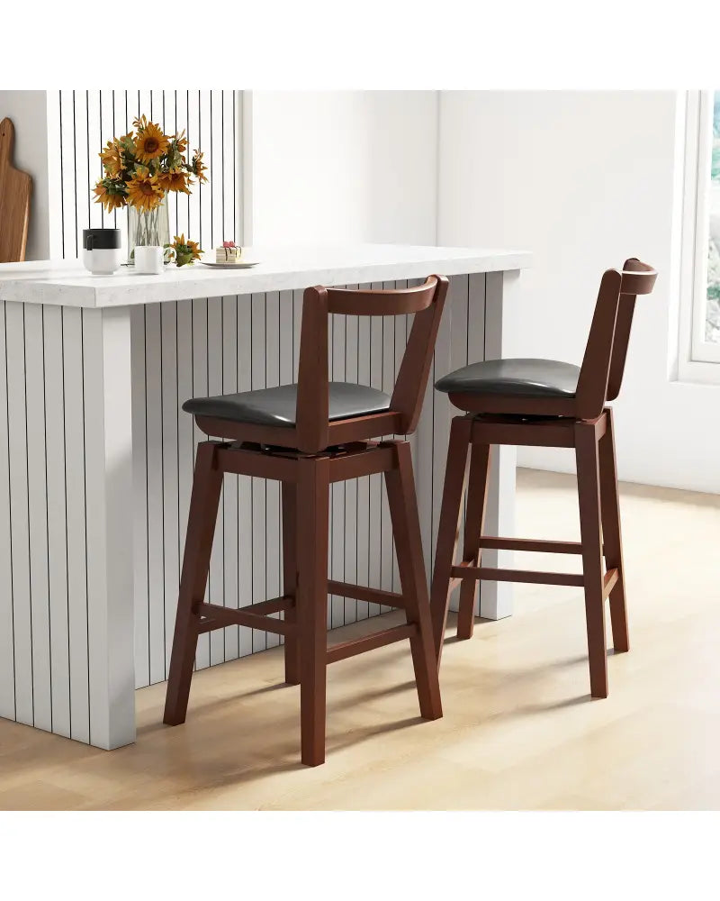 Swivel Upholstered PU Leather Stool with Backrest and Cushioned Seat-30.5 inches - Brown - Bar Stools