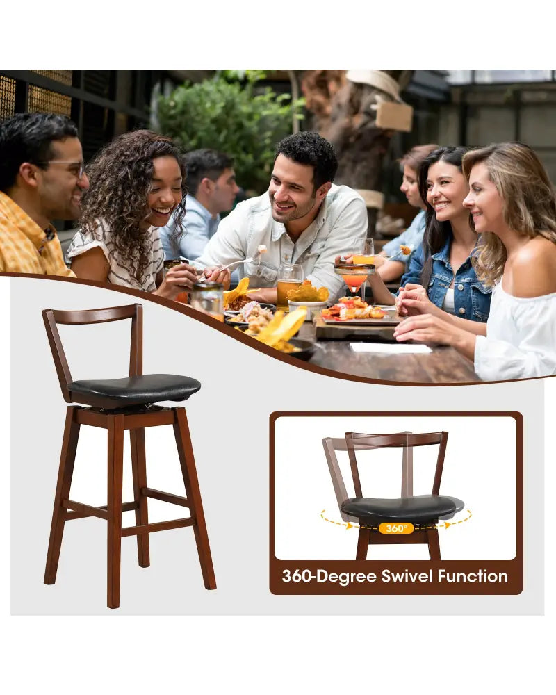 Swivel Upholstered PU Leather Stool with Backrest and Cushioned Seat-30.5 inches - Brown - Bar Stools