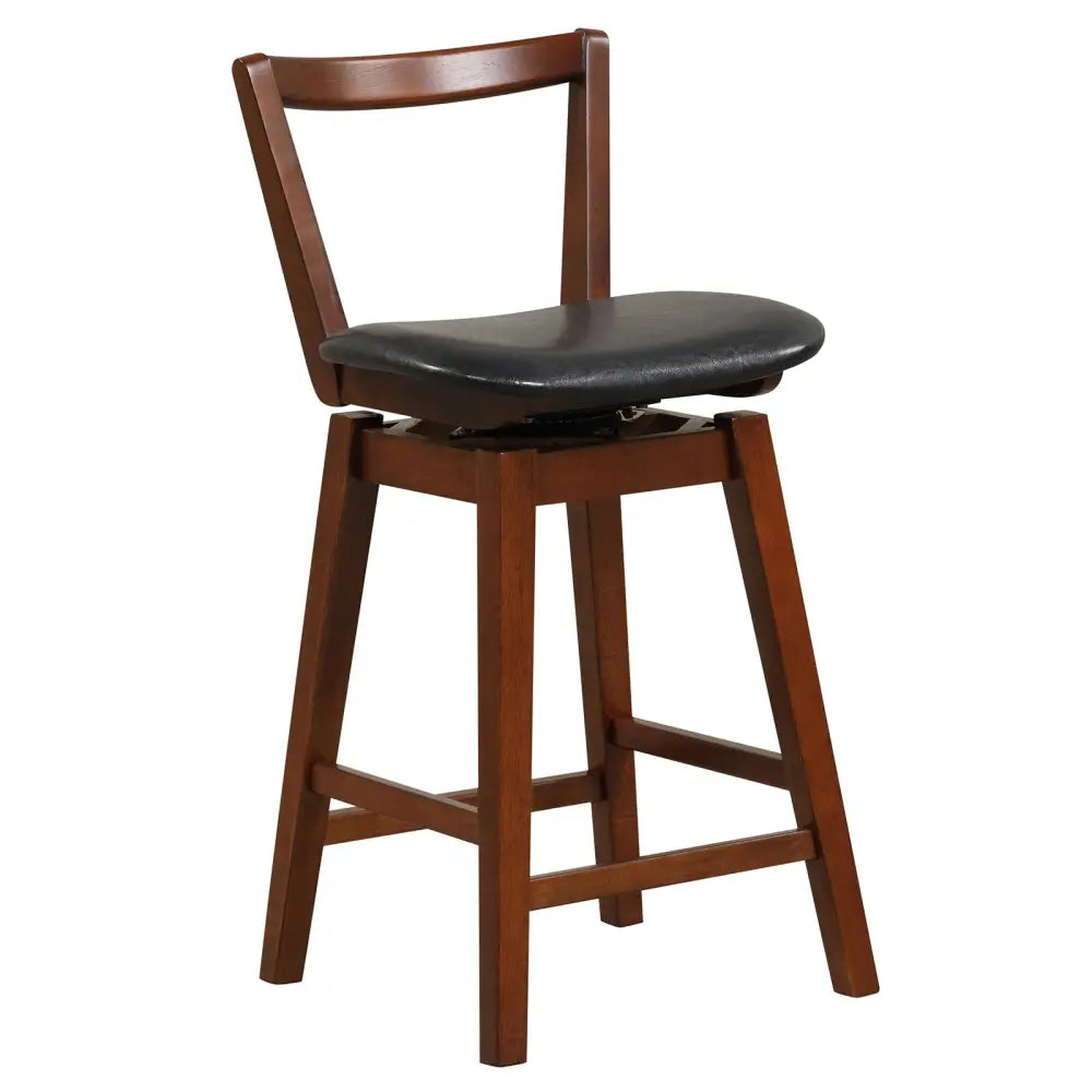 Swivel Upholstered PU Leather Stool with Backrest and Cushioned Seat-26 inches - Brown - Bar Stools