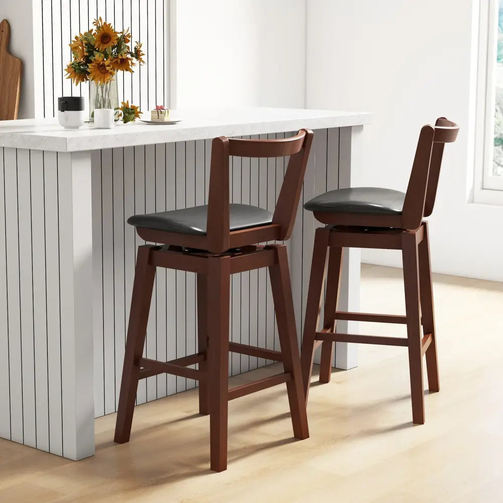 Swivel Upholstered PU Leather Stool with Backrest and Cushioned Seat-30.5 inches - Brown - Bar Stools