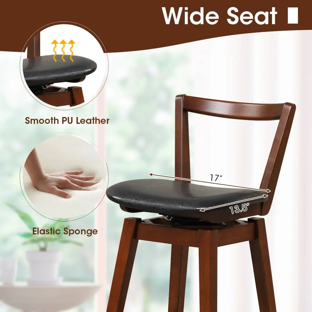 Swivel Upholstered PU Leather Stool with Backrest and Cushioned Seat-30.5 inches - Brown - Bar Stools