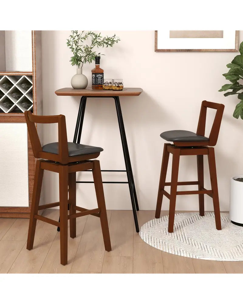 Swivel Upholstered PU Leather Stool with Backrest and Cushioned Seat-30.5 inches - Brown - Bar Stools
