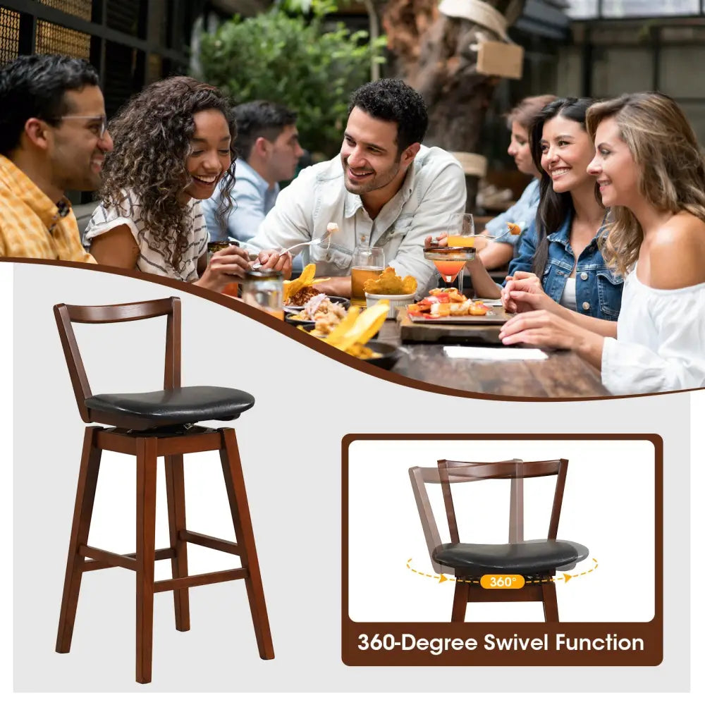 Swivel Upholstered PU Leather Stool with Backrest and Cushioned Seat-30.5 inches - Brown - Bar Stools