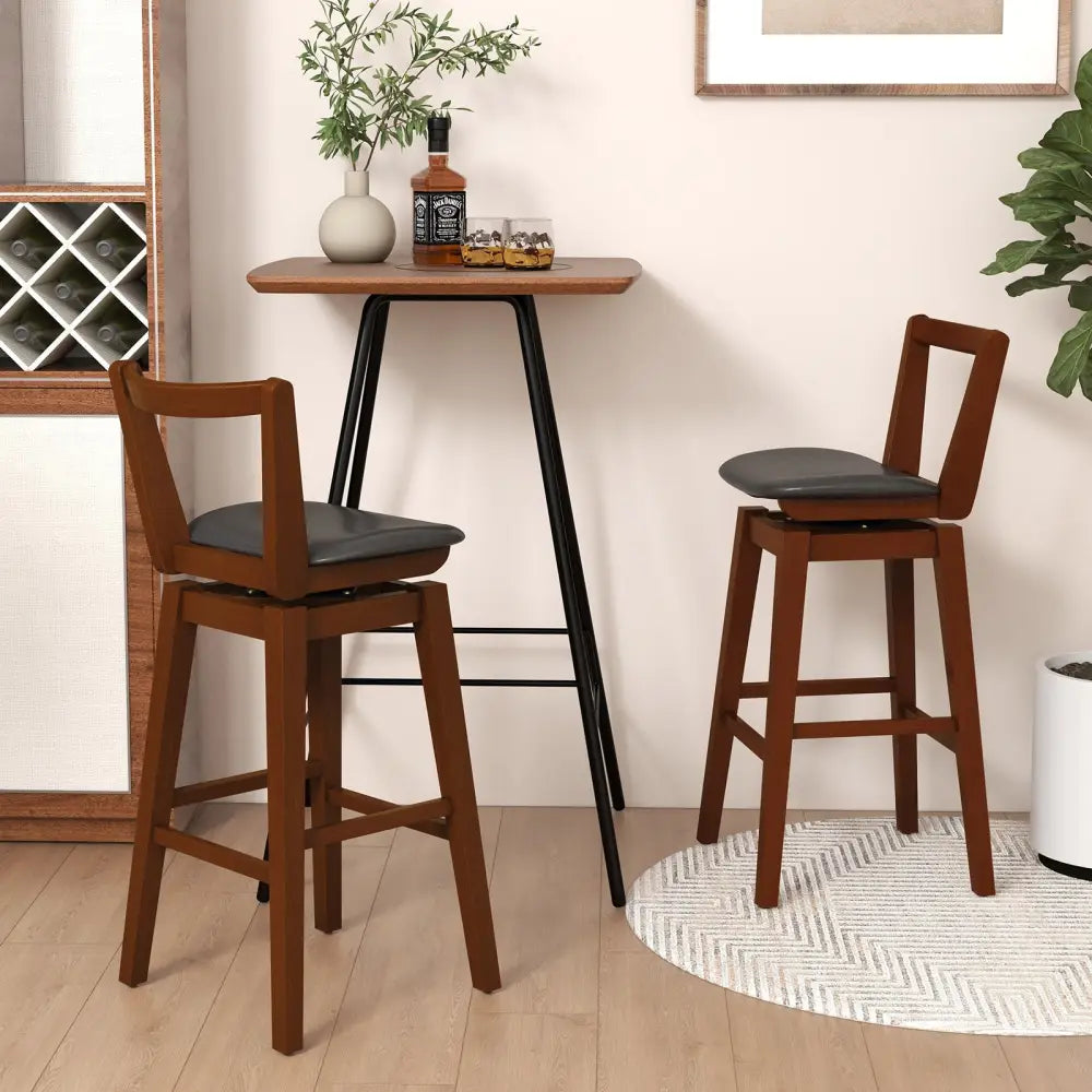 Swivel Upholstered PU Leather Stool with Backrest and Cushioned Seat-30.5 inches - Brown - Bar Stools