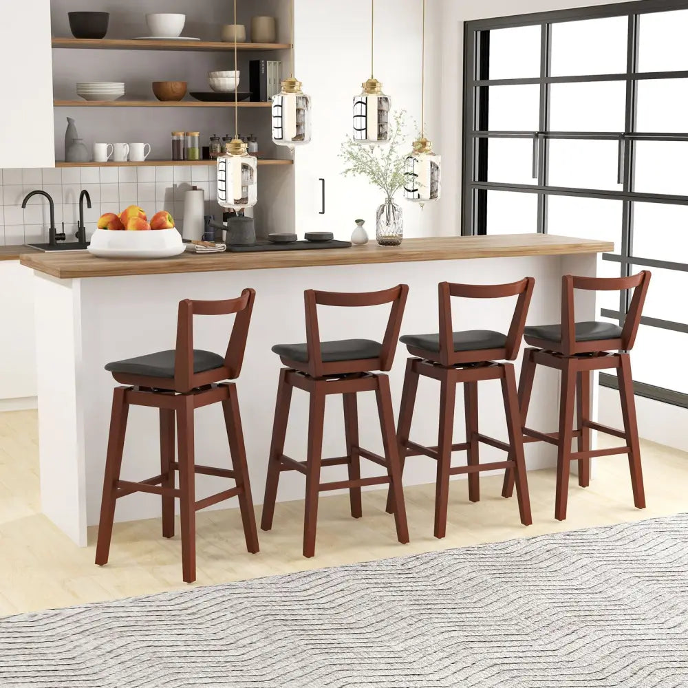 Swivel Upholstered PU Leather Stool with Backrest and Cushioned Seat-30.5 inches - Brown - Bar Stools