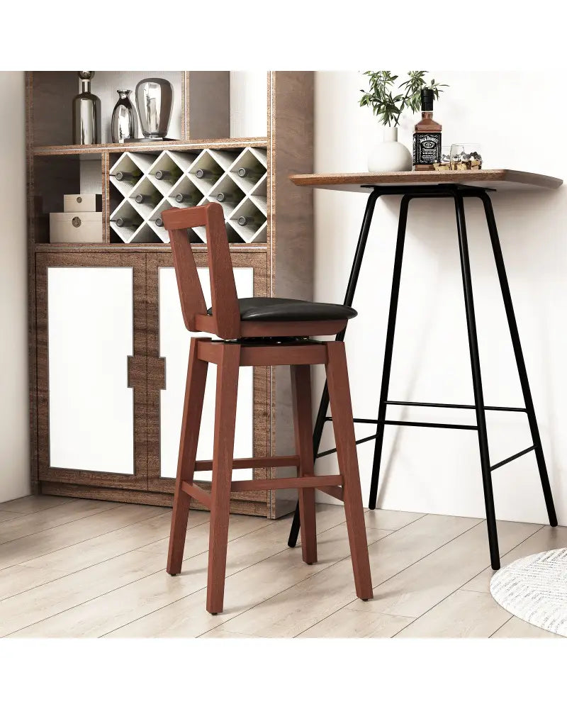 Swivel Upholstered PU Leather Stool with Backrest and Cushioned Seat-30.5 inches - Brown - Bar Stools