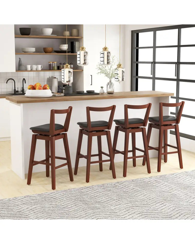 Swivel Upholstered PU Leather Stool with Backrest and Cushioned Seat-30.5 inches - Brown - Bar Stools