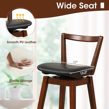 Swivel Upholstered PU Leather Stool with Backrest and Cushioned Seat-26 inches - Brown - Bar Stools