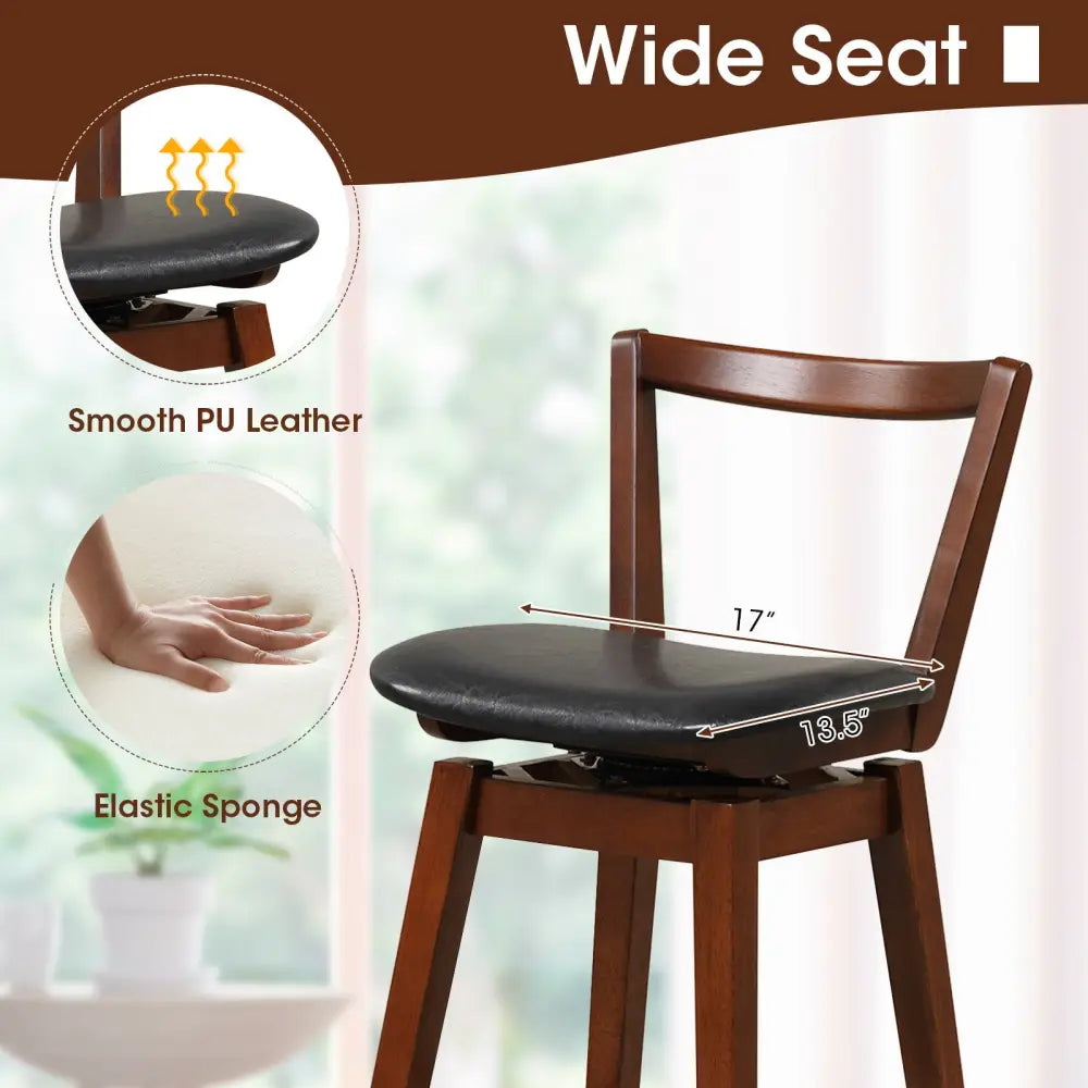 Swivel Upholstered PU Leather Stool with Backrest and Cushioned Seat-26 inches - Brown - Bar Stools