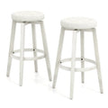 Swivel Upholstered Rubberwood Frame Bar Stool Set of 2 with Footrest-29 inches - White - Bar Stools