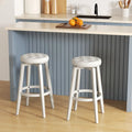 Swivel Upholstered Rubberwood Frame Bar Stool Set of 2 with Footrest-29 inches - White - Bar Stools