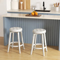 Swivel Upholstered Rubberwood Frame Bar Stool Set of 2 with Footrest-24 inches - White - Bar Stools