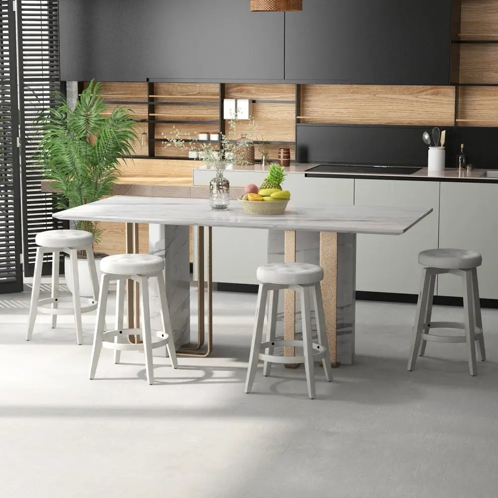 Swivel Upholstered Rubberwood Frame Bar Stool Set of 2 with Footrest-24 inches - White - Bar Stools