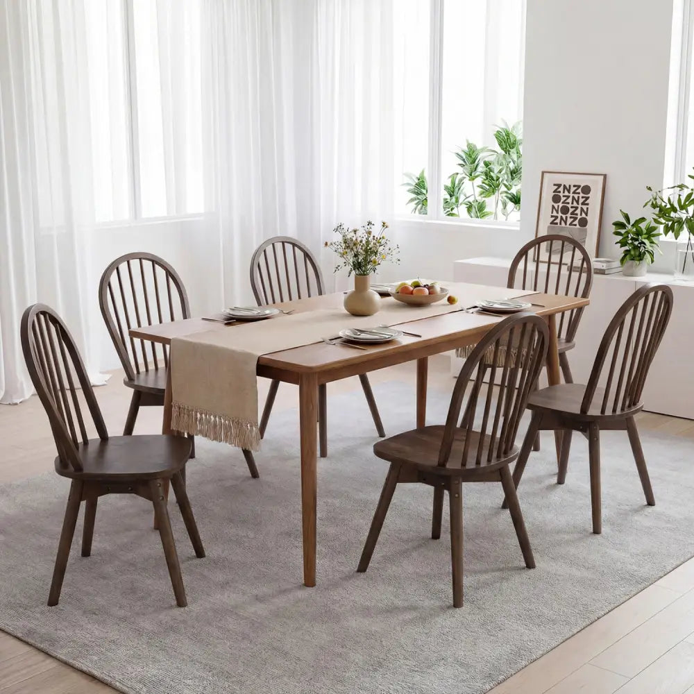 Swivel Windsor Dining Chairs Set of 2 with Solid Rubber Wood Frame-Walnut - Walnut - Dining Chairs