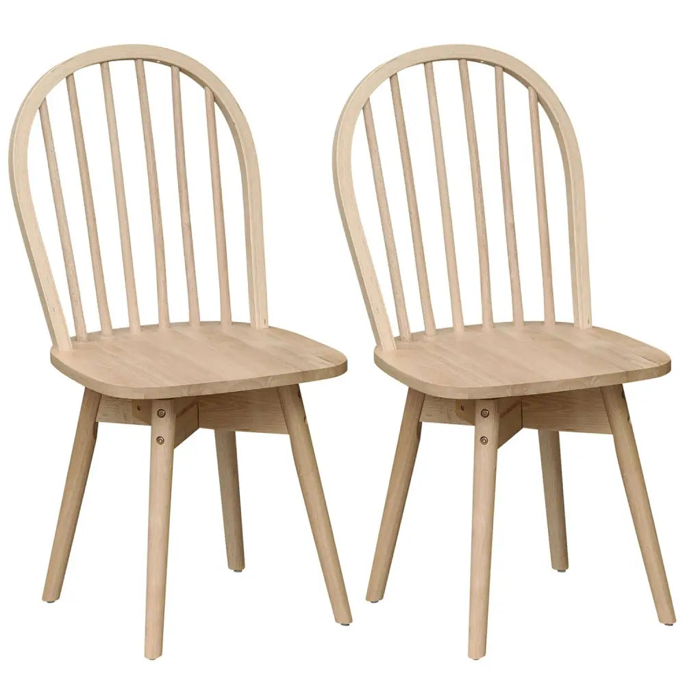 Swivel Windsor Dining Chairs Set of 2 with Solid Rubber Wood Frame-Natural - Natural - Dining Chairs