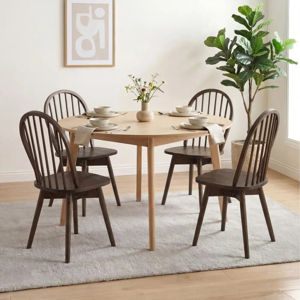 Swivel Windsor Dining Chairs Set of 2 with Solid Rubber Wood Frame-Walnut - Walnut - Dining Chairs
