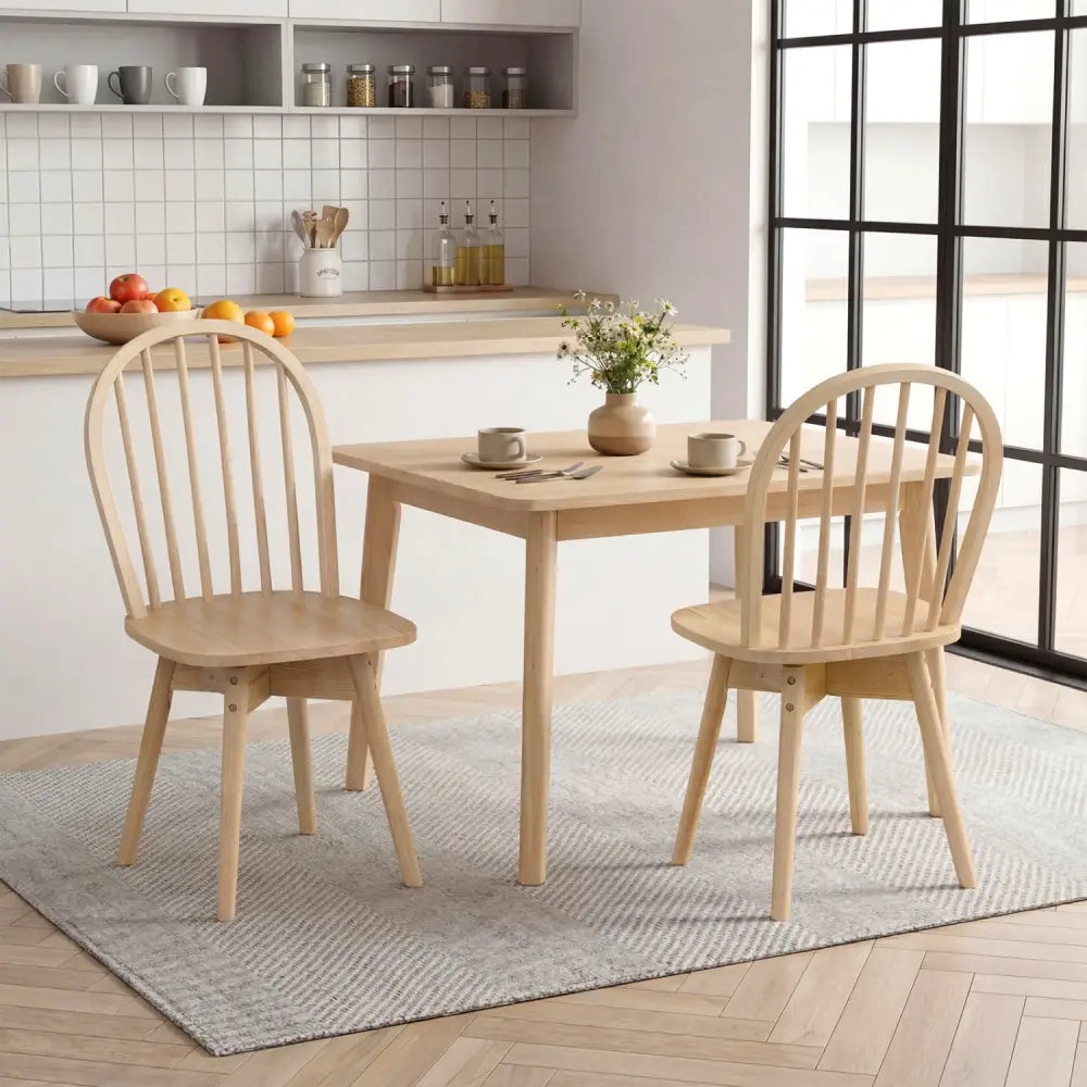 Swivel Windsor Dining Chairs Set of 2 with Solid Rubber Wood Frame-Natural - Natural - Dining Chairs