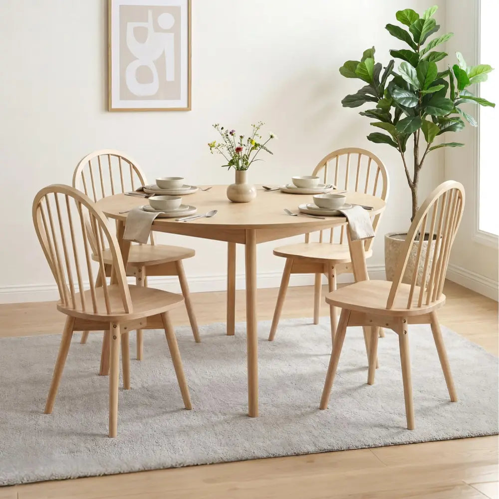 Swivel Windsor Dining Chairs Set of 2 with Solid Rubber Wood Frame-Natural - Natural - Dining Chairs