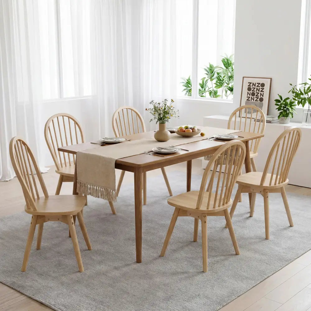 Swivel Windsor Dining Chairs Set of 2 with Solid Rubber Wood Frame-Natural - Natural - Dining Chairs