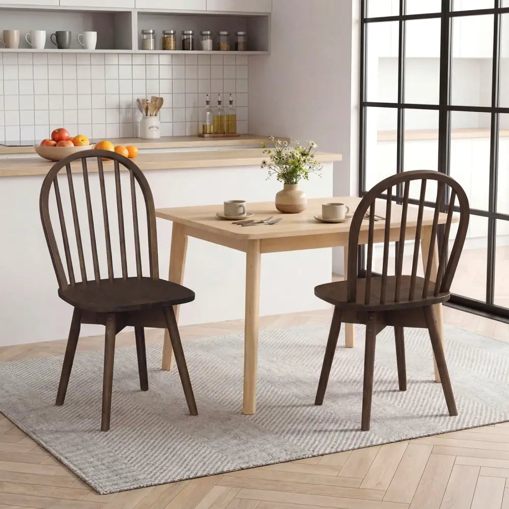 Swivel Windsor Dining Chairs Set of 2 with Solid Rubber Wood Frame-Walnut - Walnut - Dining Chairs