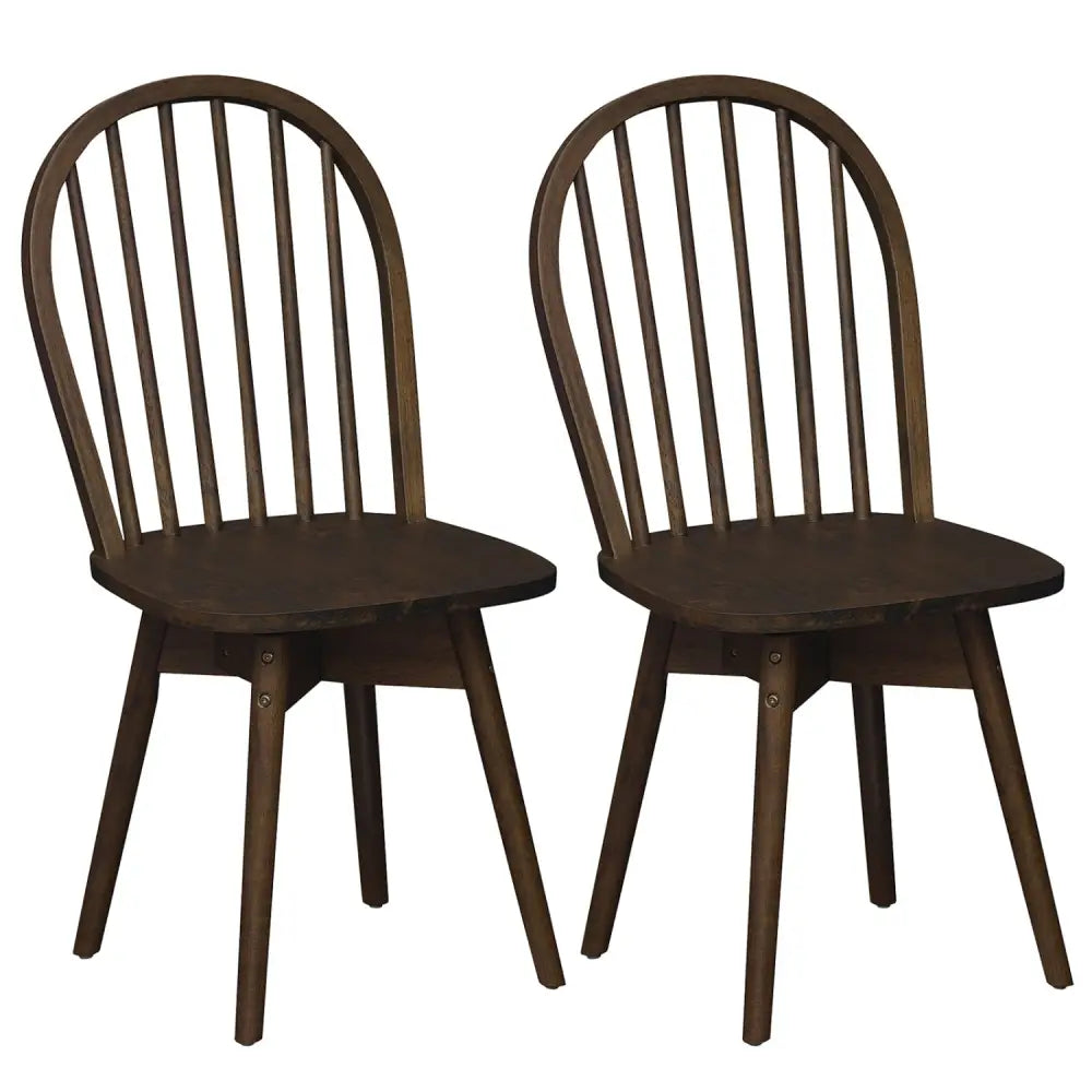 Swivel Windsor Dining Chairs Set of 2 with Solid Rubber Wood Frame-Walnut - Walnut - Dining Chairs