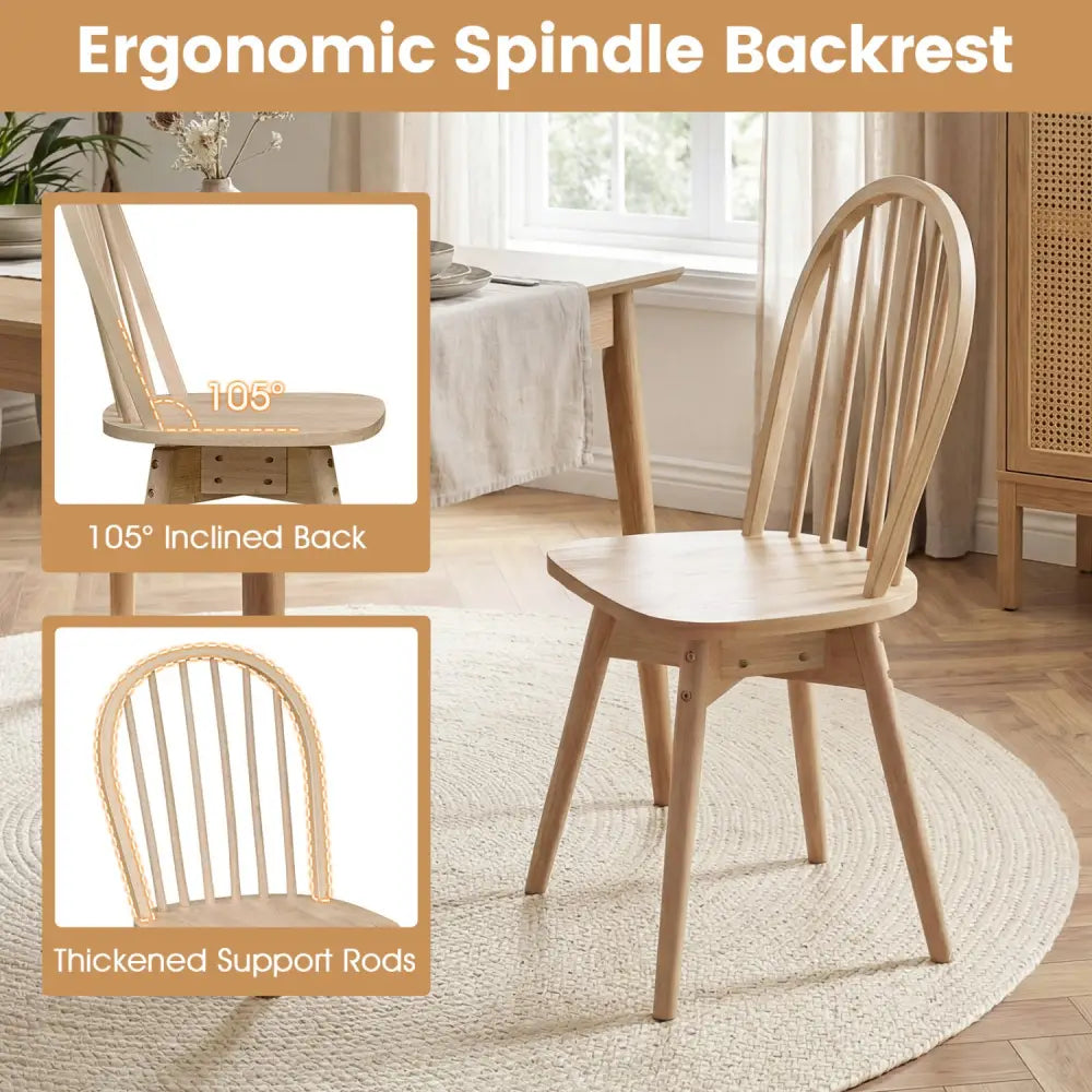 Swivel Windsor Dining Chairs Set of 2 with Solid Rubber Wood Frame-Natural - Natural - Dining Chairs