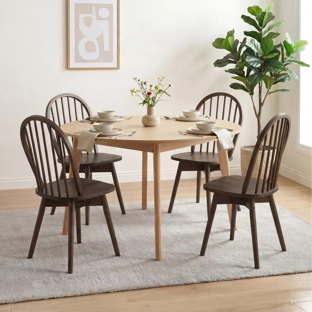 Swivel Windsor Dining Chairs Set of 4 with Solid Rubber Wood Frame-Walnut - Walnut - Dining Chairs