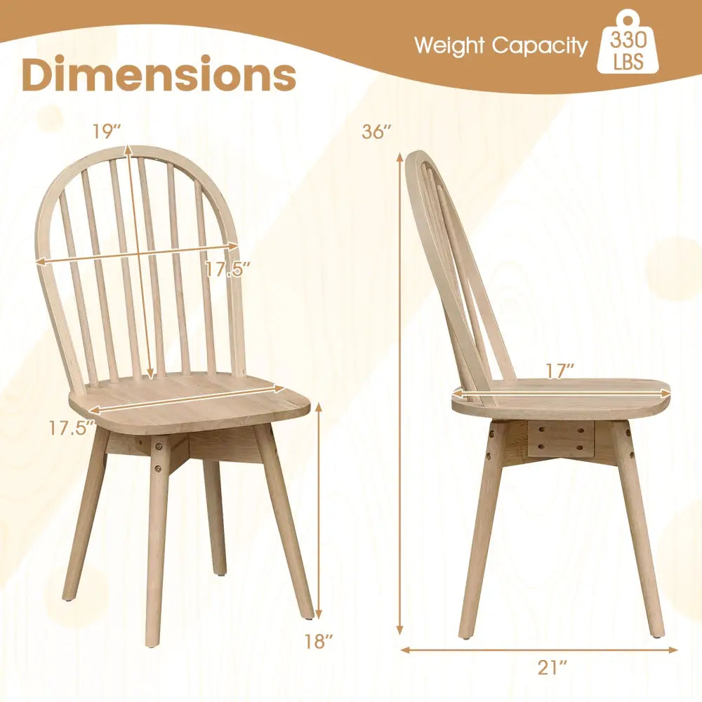 Swivel Windsor Dining Chairs Set of 4 with Solid Rubber Wood Frame-Natural - Natural - Dining Chairs