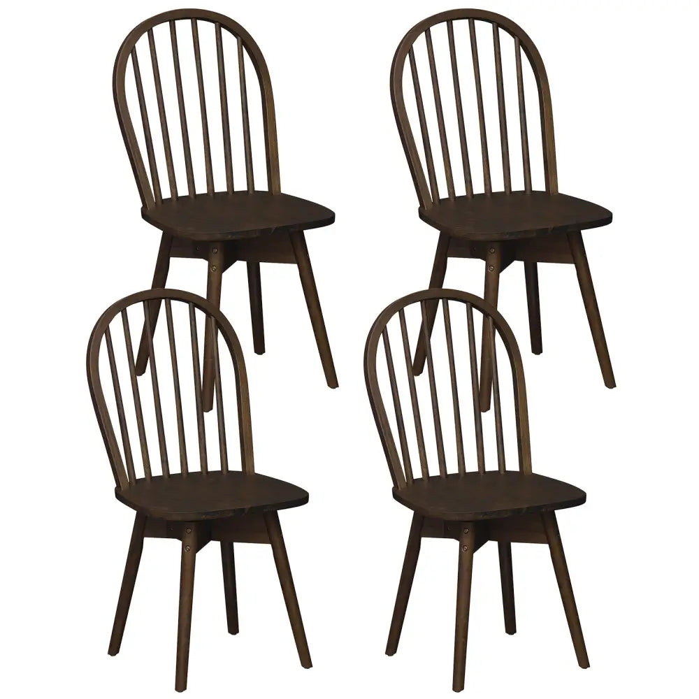 Swivel Windsor Dining Chairs Set of 4 with Solid Rubber Wood Frame-Walnut - Walnut - Dining Chairs