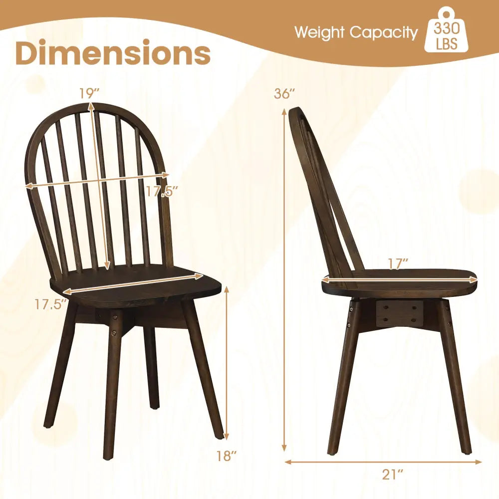 Swivel Windsor Dining Chairs Set of 4 with Solid Rubber Wood Frame-Walnut - Walnut - Dining Chairs
