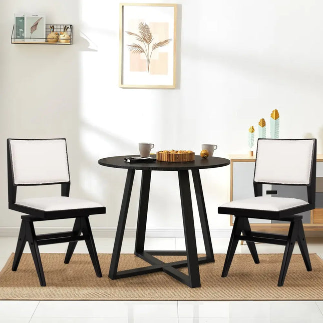 Swivel Wooden Dining Chair Set of 2 with Rubber Wood Frame and Padded Seat-Black - Black - Dining Chairs
