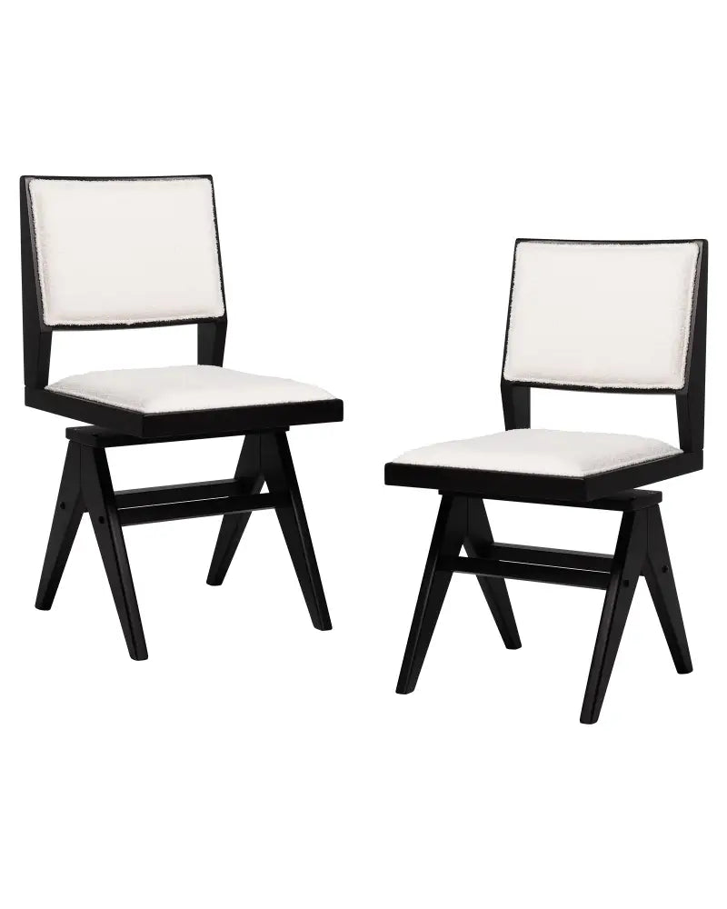 Swivel Wooden Dining Chair Set of 2 with Rubber Wood Frame and Padded Seat-Black - Black - Dining Chairs