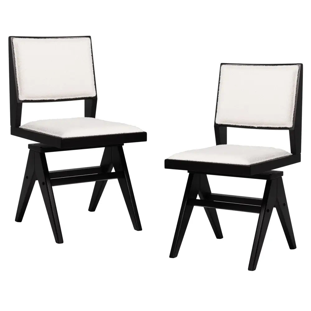 Swivel Wooden Dining Chair Set of 2 with Rubber Wood Frame and Padded Seat-Black - Black - Dining Chairs