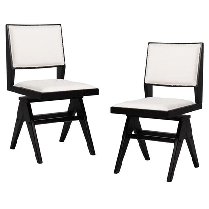 Swivel Wooden Dining Chair Set of 2 with Rubber Wood Frame and Padded Seat-Black - Black - Dining Chairs