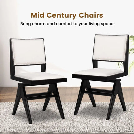 Swivel Wooden Dining Chair Set of 2 with Rubber Wood Frame and Padded Seat-Black - Black - Dining Chairs