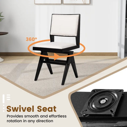 Swivel Wooden Dining Chair Set of 2 with Rubber Wood Frame and Padded Seat-Black - Black - Dining Chairs