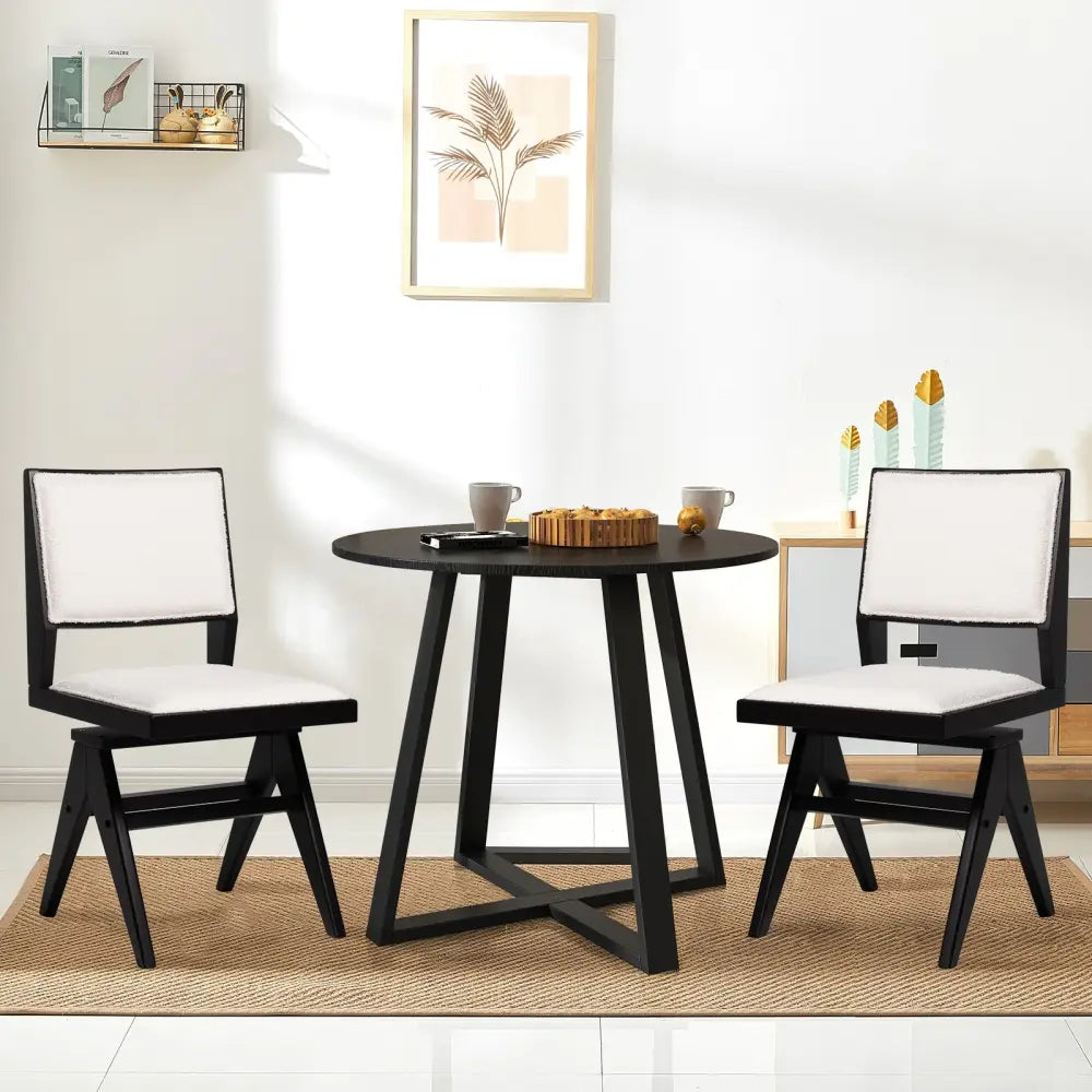 Swivel Wooden Dining Chair Set of 2 with Rubber Wood Frame and Padded Seat-Black - Black - Dining Chairs
