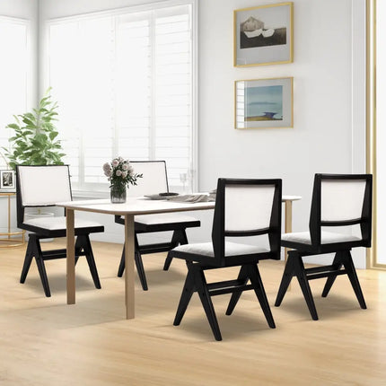 Swivel Wooden Dining Chair Set of 2 with Rubber Wood Frame and Padded Seat-Black - Black - Dining Chairs
