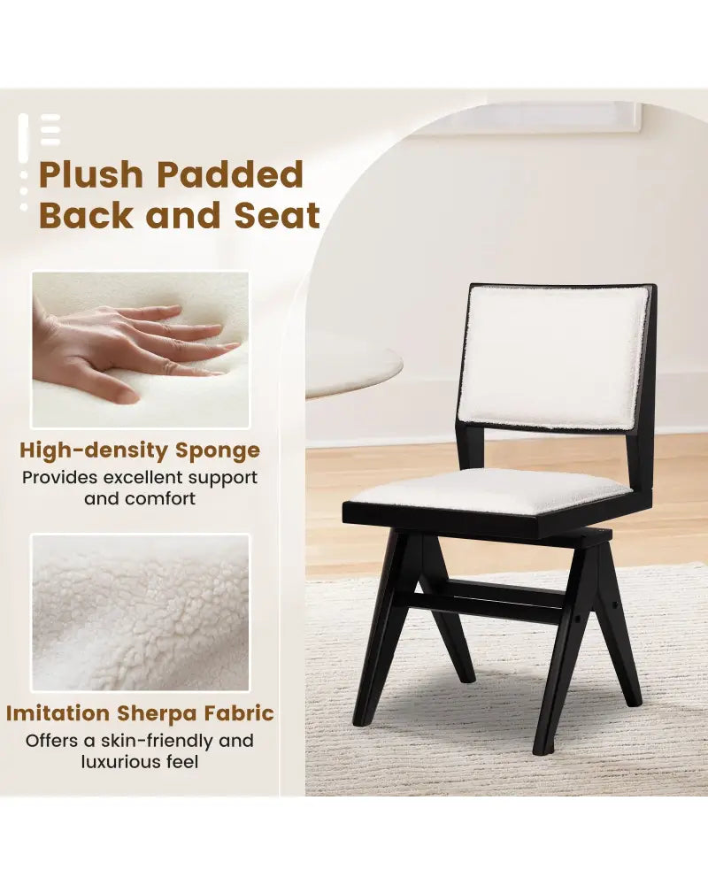 Swivel Wooden Dining Chair Set of 2 with Rubber Wood Frame and Padded Seat-Black - Black - Dining Chairs