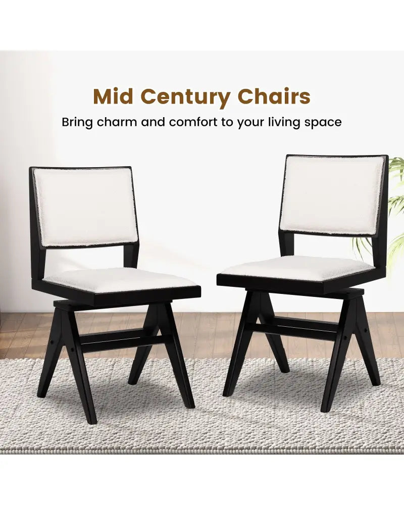 Swivel Wooden Dining Chair Set of 2 with Rubber Wood Frame and Padded Seat-Black - Black - Dining Chairs