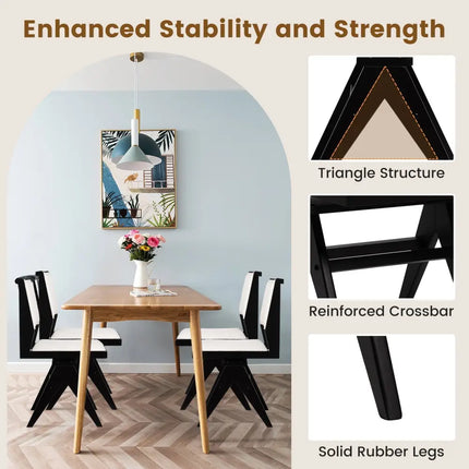 Swivel Wooden Dining Chair Set of 2 with Rubber Wood Frame and Padded Seat-Black - Black - Dining Chairs
