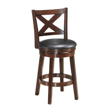 Swivel X-back Upholstered Counter Height Bar Stool with PVC Cushioned Seat-24 Inch - Brown - Bar Stools
