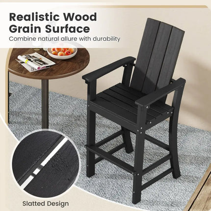 Tall Adirondack Chair Outdoor Bar Stool with Ergonomic Backrest for Backyard-Black - Black - Adirondack Chairs