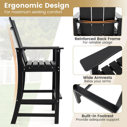 Tall Adirondack Chair Outdoor Bar Stool with Ergonomic Backrest for Backyard-Black - Black - Adirondack Chairs