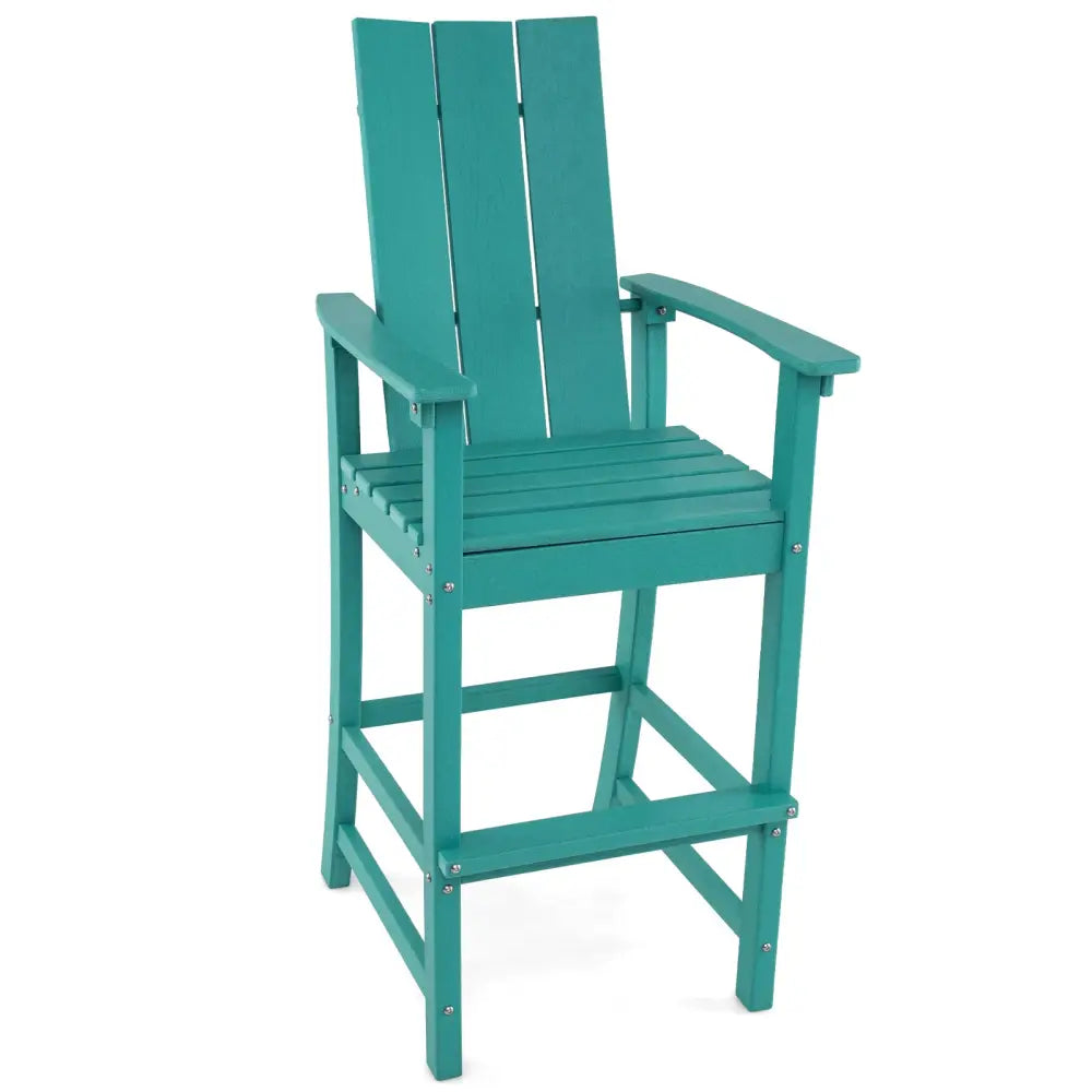 Tall Adirondack Chair Outdoor Bar Stool with Ergonomic Backrest for Backyard-Turquoise - Turquoise - Patio Bar Furniture