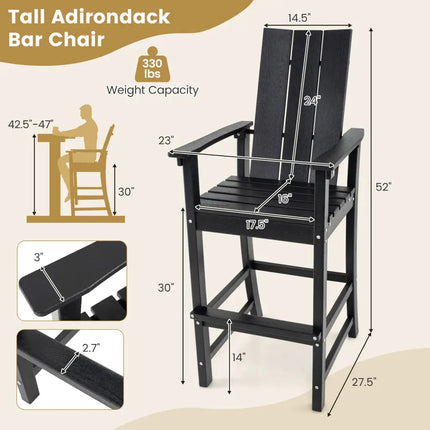 Tall Adirondack Chair Outdoor Bar Stool with Ergonomic Backrest for Backyard-Black - Black - Adirondack Chairs