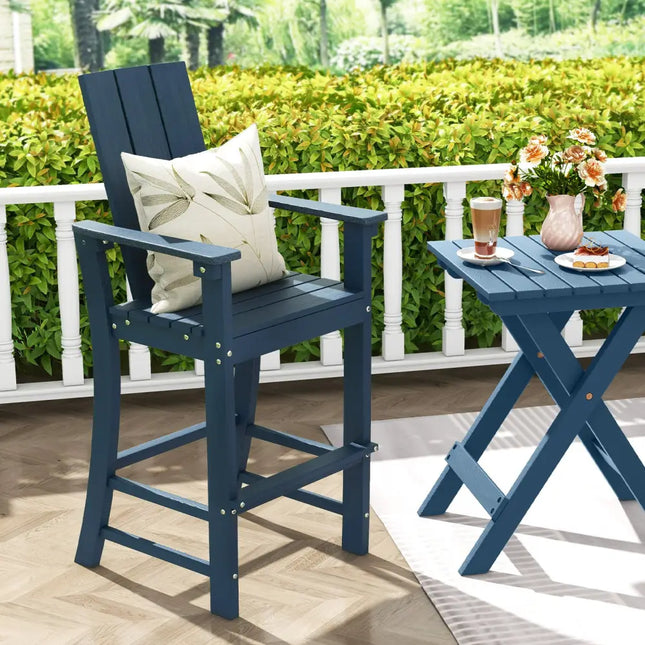 Tall Adirondack Chair Outdoor Bar Stool with Ergonomic Backrest for Backyard-Blue - Blue - Adirondack Chairs