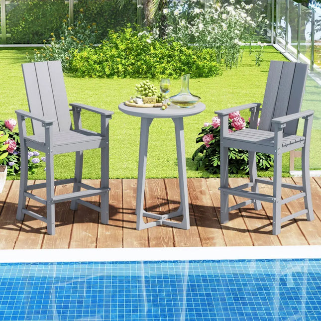Tall Adirondack Chair Outdoor Bar Stool with Ergonomic Backrest for Backyard-Gray - Gray - Adirondack Chairs